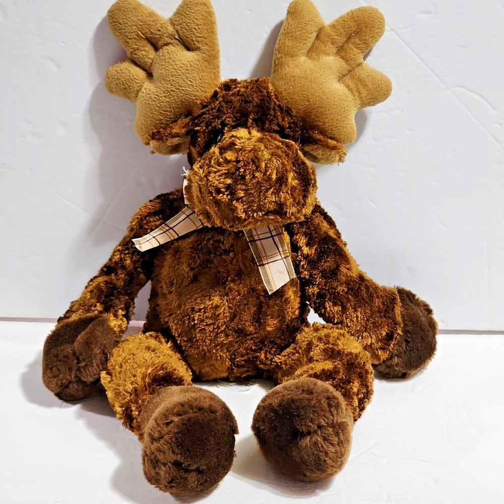 Princess Soft Toys Melissa & Doug Brown MOOSE Plaid Bow Plush Bean Bag 17"